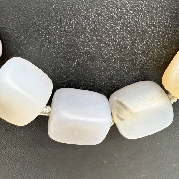 Handcrafted Natural Square Stone Beaded Black Leather Cord Choker Necklace - Picture 4 of 6